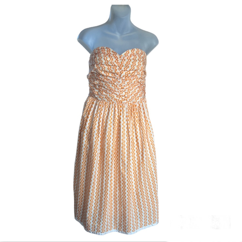 Anthropologie Vanessa Virginia Orange and Cream Strapless Sundress size …